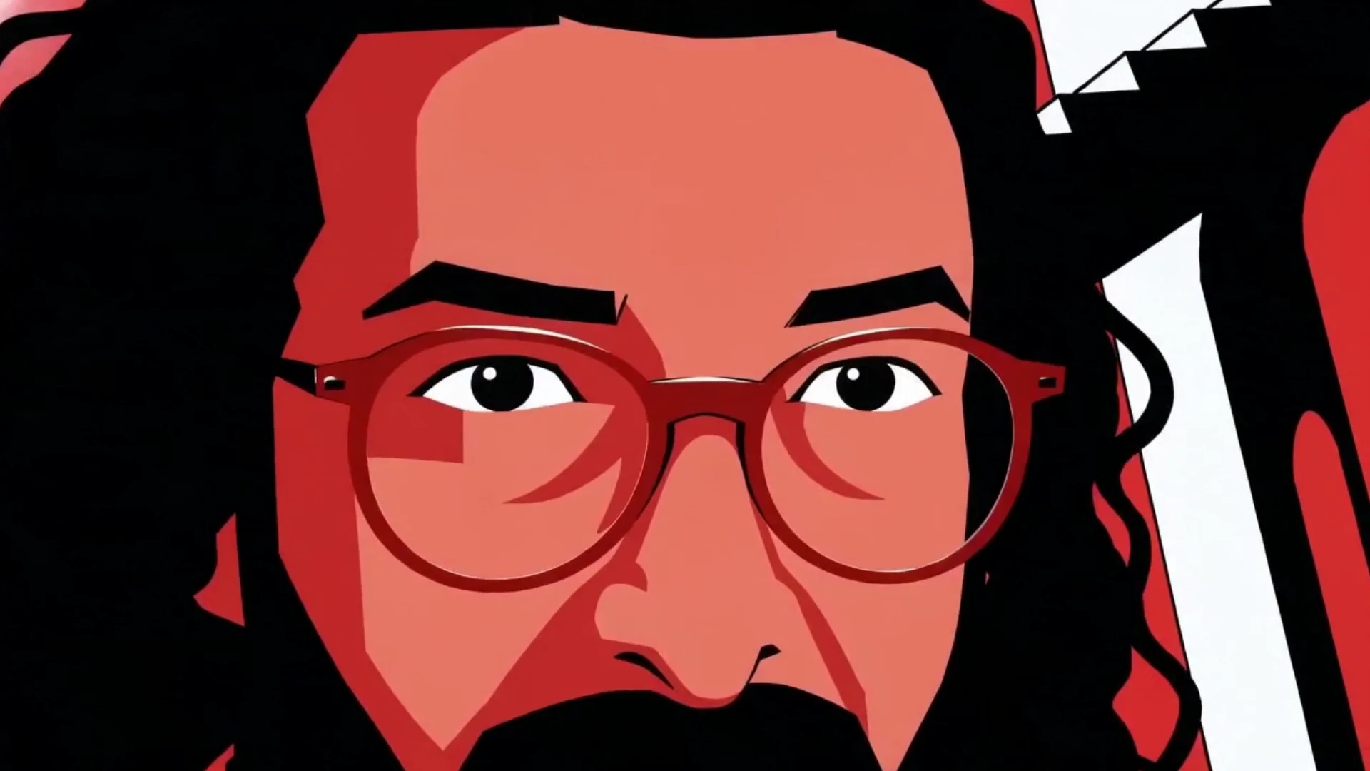 Close portrait of Mohamed Sayed in the Fi Al-Masaha graphic style
