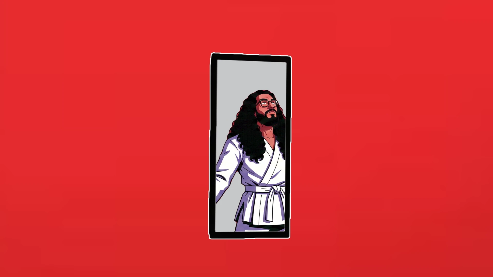 Mohamed Sayed appears inside a vertical mirror against a red background